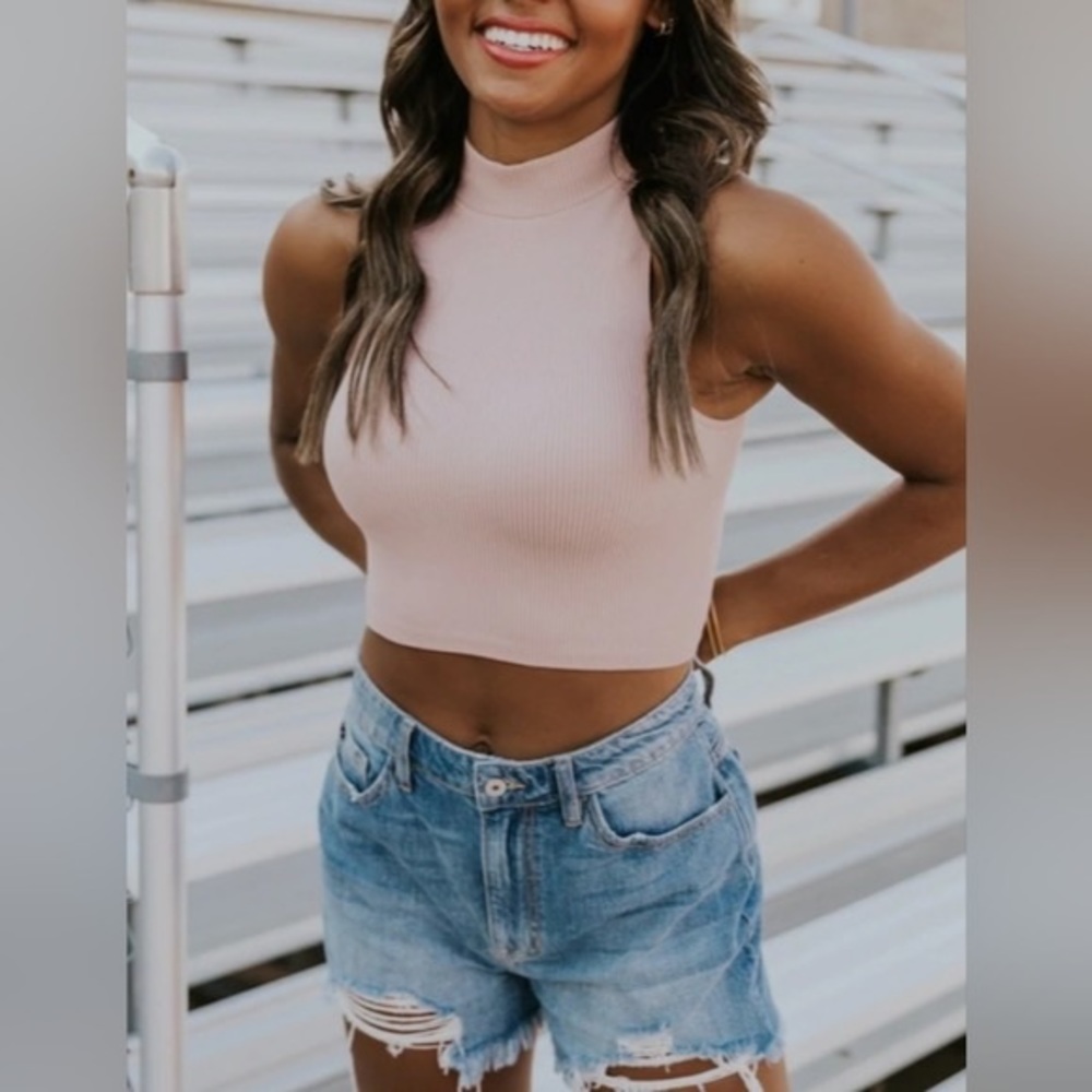 Roolee Mauve Pink Ribbed Crop Tank